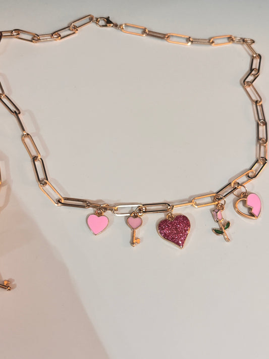 Pink charm necklace